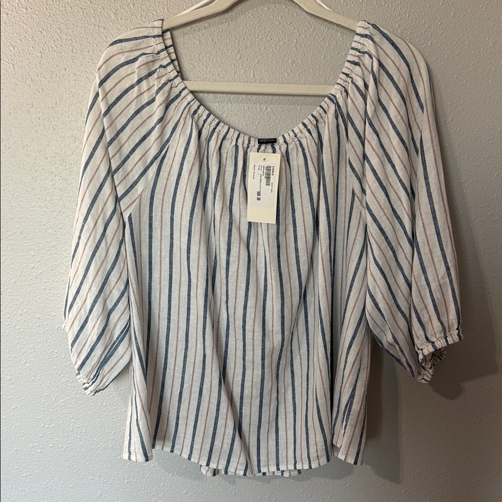 Evereve Navy and White Striped Peasant Blouse